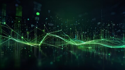 Network, connection and digital transformation for electronic database with bokeh effect. Abstract background of speed, light and neon green pattern for cloud computing and code 