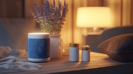 cozy home decor with smart speaker and candles