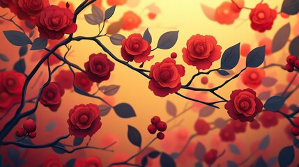 Bright red berries and yellow leaves adorn the spiky branches of wild rose illuminated by sunlight along a coastal area