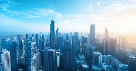 Aerial View of City Skyline and Skyscrapers Under Blue Sky and White Clouds