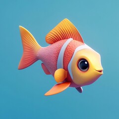 Naklejka premium 3D Ocean Fish Icon: Marine Life in the Deep Sea Illustration Logo