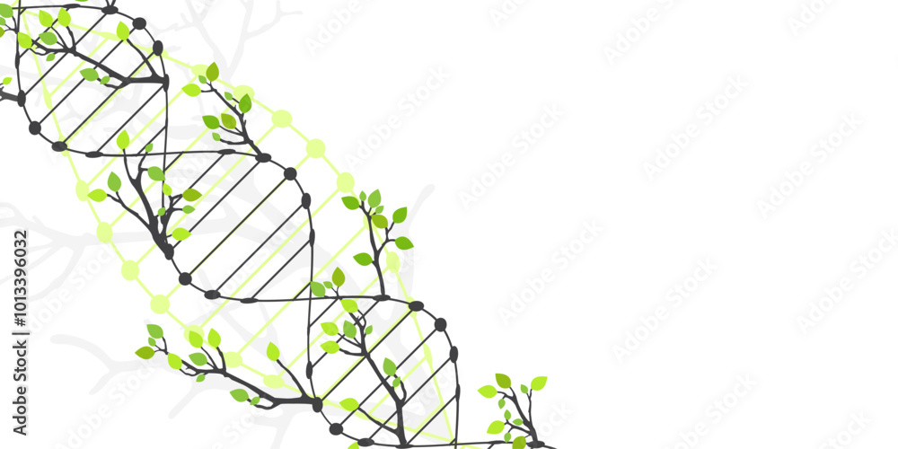 Poster scientific medical background with abstract image of dna molecule and tree branches. hand drawn vect
