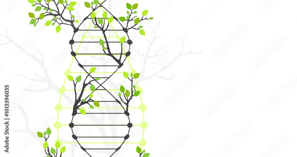 Poster scientific medical background with abstract image of dna molecule and tree branches. hand drawn vect
