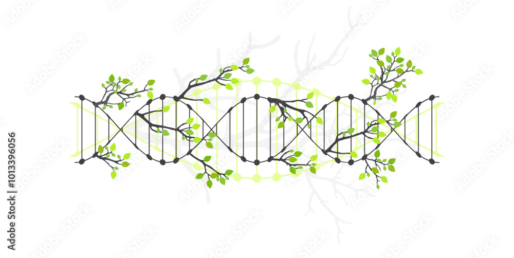 Poster scientific medical background with abstract image of dna molecule and tree branches. hand drawn vect