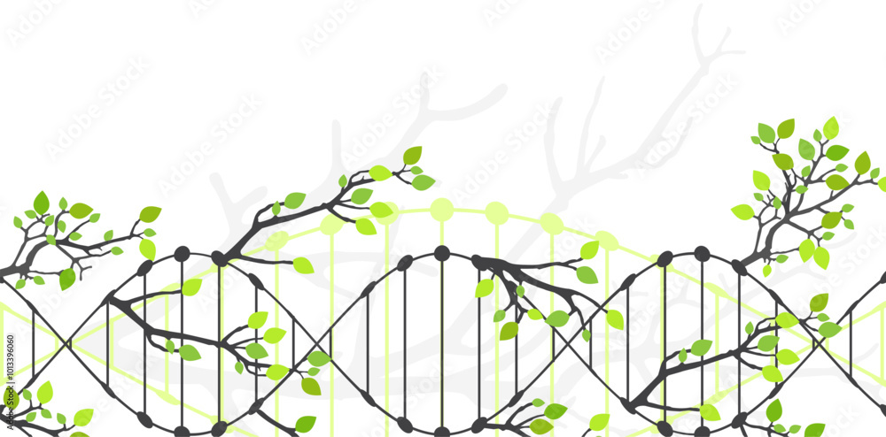 Aufkleber scientific medical background with abstract image of dna molecule and tree branches. hand drawn vect