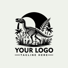 Dinosaur skeletons vector logo palm tree, flying reptiles, lush foliage dinosaur skeletons, palm tree, flying reptiles, lush foliage. Suitable for educational materials, prehistoric themes, museum dis