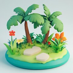 Obraz premium 3D Rainforest Canopy Icon: Dense Tree Cover in Jungle Illustration Logo