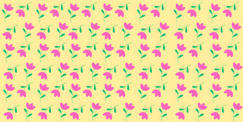 Seamless floral pattern with pink flowers and light yellow background