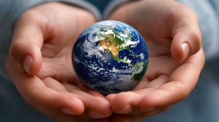 Hands Holding the Earth Representing Environmental Stewardship and Sustainability Efforts