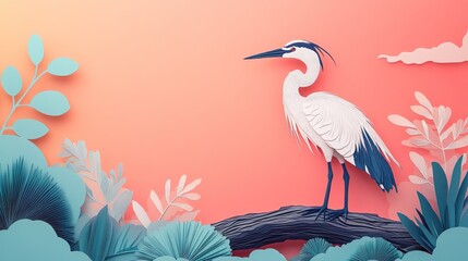 Black headed heron perched on a log gazing to the right Heron resting on a log looking to the right
