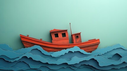 A damaged boat left adrift in the ocean Abandoned boat floating on the sea