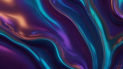 Naklejka premium Metallic liquid background. Abstract neon texture. Rainbow 3d holographic foil. Wavy glossy surface in blue and purple colors 