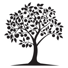 Obraz premium Apple Tree Vector illustration in black and white - Apple Plant Silhouette Design