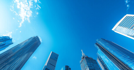 Awesome Urban View from Below: Tall Buildings Under a Blue Sky