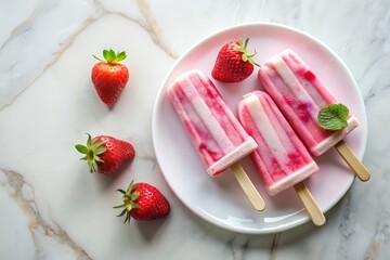 Strawberry popsicle on a plate