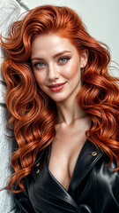 Fototapeta premium A Mesmerizing Gaze: Woman with Dark and Red Bangs Holds Viewers Captive 