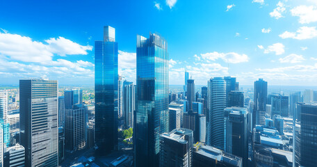 Aerial View of City Skyline and High-Rise Buildings Under Blue Sky and White Clouds