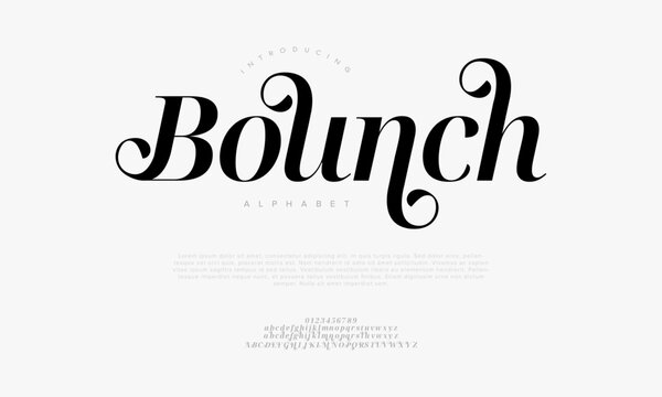 Bounch typography beauty fashion elegant minimalist serif italic fonts decorative wedding vintage retro logos. Minimal luxury font alphabet logo. Vector illustration
