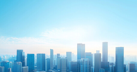 Naklejka premium Aerial View of City Skyline and High-Rise Buildings Under Blue Sky and White Clouds