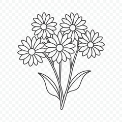 Floral Bunch with Daisy and Elegant Line Art Vector Illustration of Daisies and Flowers in Detailed Artwork