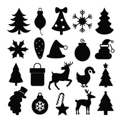 This Christmas silhouette vector design includes a variety of festive icons perfect for holiday decorations, cards, and digital projects. Ideal for creating elegant seasonal graphics and prints.