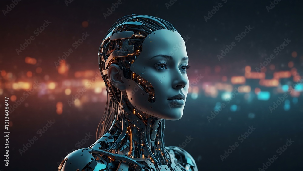 Poster futuristic ai illustration representing high-tech backgrounds for artificial intelligence.