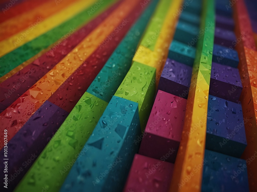 Poster geometric rainbow pattern background with depth of field for a bold effect.