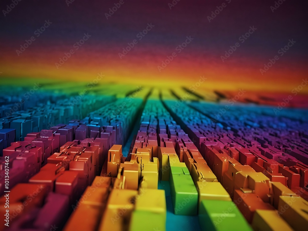Poster geometric rainbow pattern background with depth of field for a bold effect.