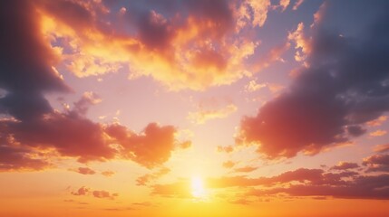 Naklejka premium Inspiring sunrise above magnificent purple clouds painting the morning sky beautifully image