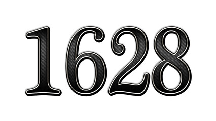 black metal 3d design of number 1628 on white background.