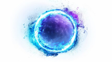 Fototapeta premium Flat shaded 2d game art blue circular glow with purple center on white background