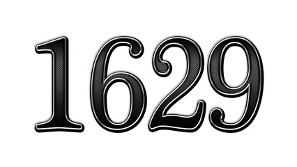 black metal 3d design of number 1629 on white background.