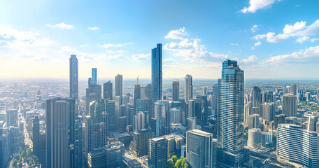 Aerial View of City Skyline and High-Rise Buildings Under Blue Sky and White Clouds