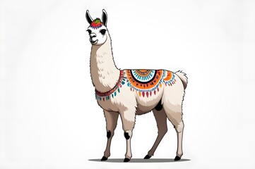 full-body llama Animal, white background, in icon style