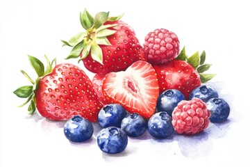 Obraz premium Fresh Strawberries Blueberries And Raspberries Assortment Of Juicy Mixed Berries