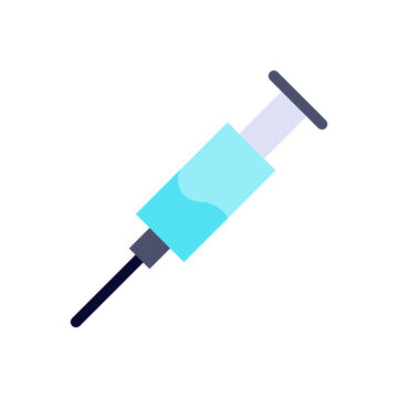 recommend clip art: A simple, flat design illustration of a blue syringe with a black plunger.