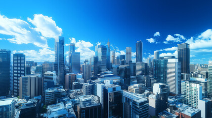 Obraz premium Aerial View of City Skyline and High-Rise Buildings Under Blue Sky and White Clouds
