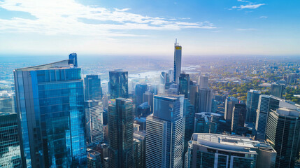Aerial View of City Skyline and High-Rise Buildings Under Blue Sky and White Clouds