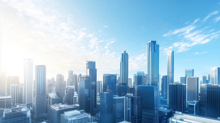 Aerial View of City Skyline and High-Rise Buildings Under Blue Sky and White Clouds