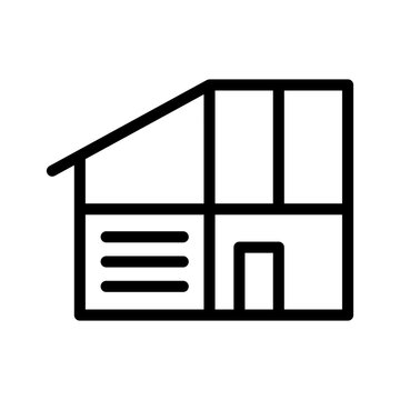 recommend clip art: Simple line drawing illustration of a two-story house with a gable roof and a small door and windows