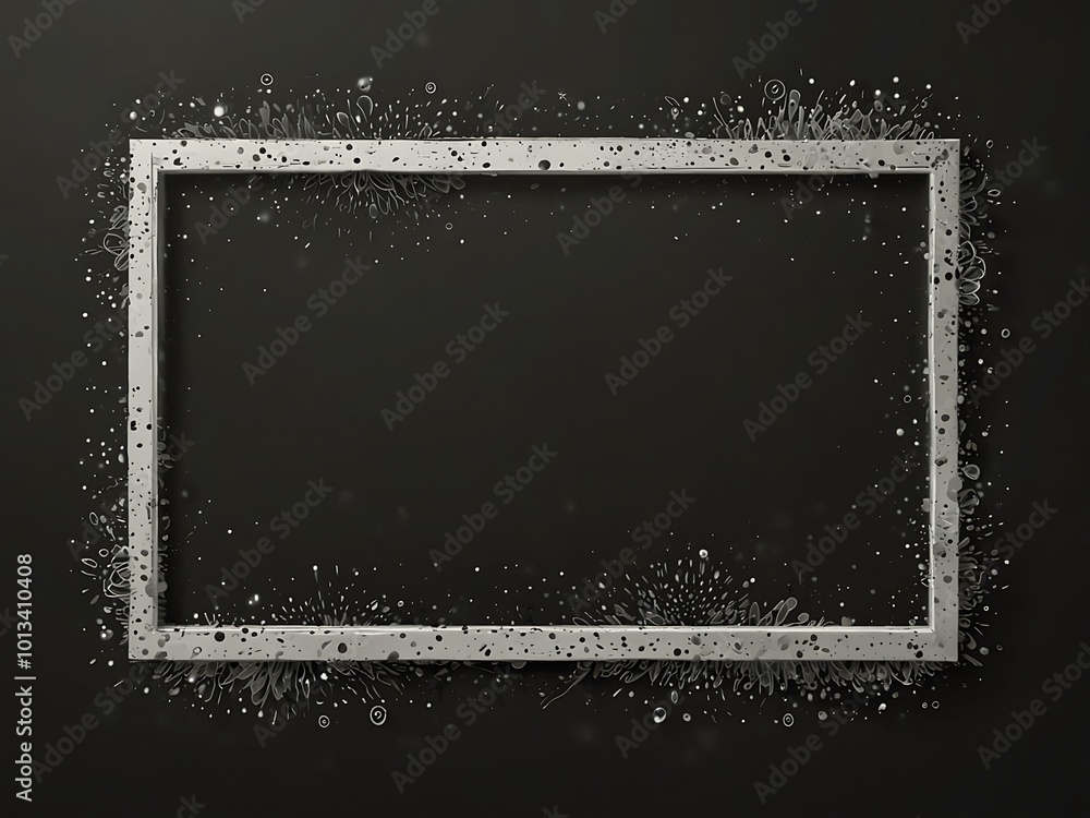 Poster hand-drawn white rectangular frame with dotted doodles on a transparent background.