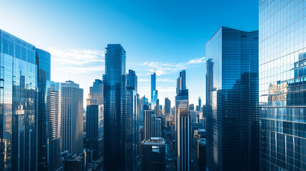 City Skyline and Skyscrapers Under Blue Sky and White Clouds Aerial View