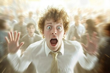 Man in a Panic, Running Through a Blurry Crowd