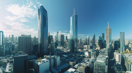 City Skyline and Skyscrapers Under Blue Sky and White Clouds Aerial View