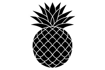 Delicious fruit pineapple silhouette black vector art illustration