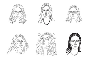 GROUP OF WOMEN FACE VECTOR ONE LINE ART ILLUSTRATION 