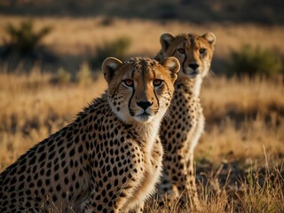 High-angle view of cheetahs observing their natural habitat.