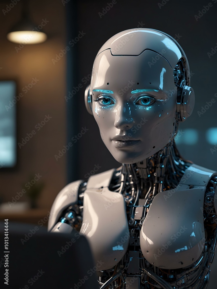Poster human engaging with an ai virtual assistant chatbot for work support.