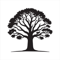 Obraz premium Oak Tree Vector illustration in black and white - Oak Plant Silhouette Design 