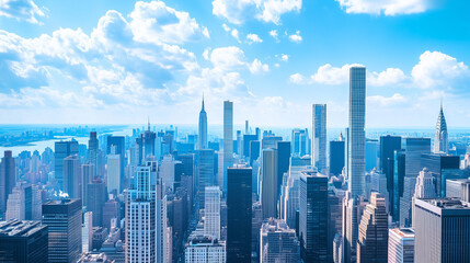 Aerial View of City Skyline and High-Rise Buildings Under Blue Sky and White Clouds